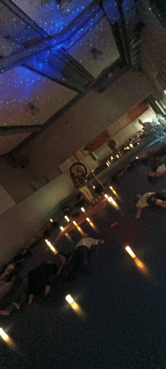 Sound bath room with candles and mandala in Barcelona