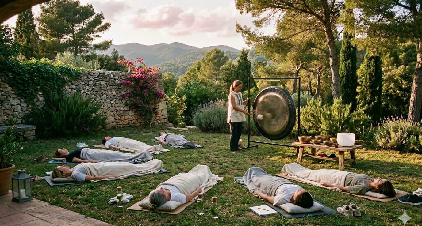 Retir de so a l'aire lliure amb gong i participants